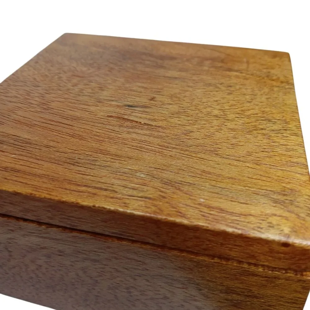 Wood Hinged Box Square With Round Interior Cutout Felt Lined 5.75